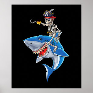 Poster Skeleton Pirate Riding Sharing Cute Boys Halloween