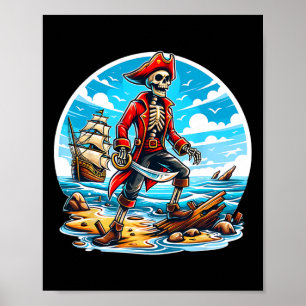 Poster Skeleton Pirate Tee Skull Halloween Skeleton Pirat