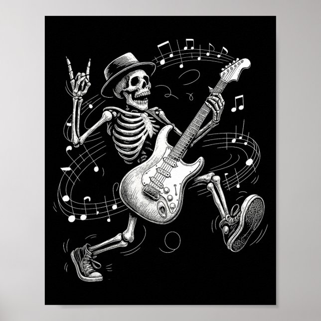 Poster Skeleton Playing Guitar Music For Men Women Rock B (Frente)