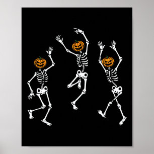 Poster Skeleton Pumpkin Head Dancing Halloween Spooky Bon