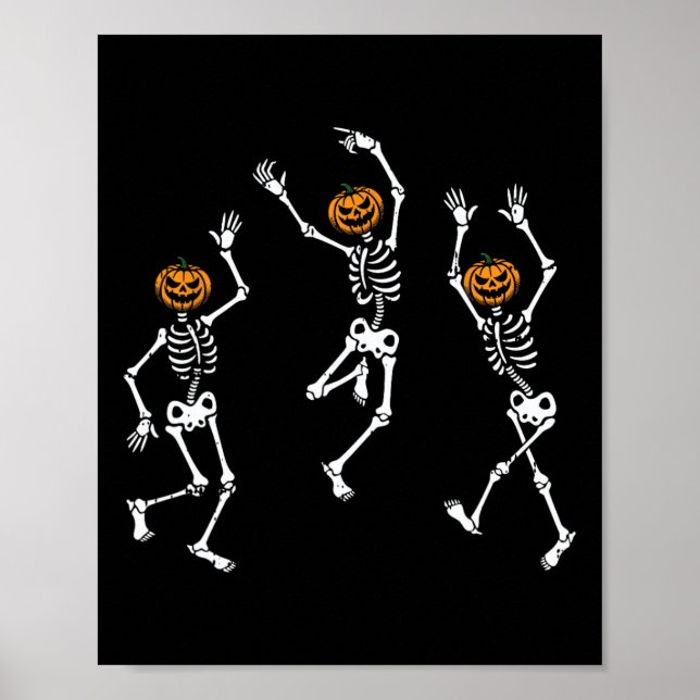 Poster Skeleton Pumpkin Head Dancing Halloween Spooky Bon (Frente)