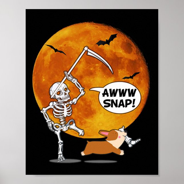 Poster Skeleton Quebrou Perna Halloween Corgi Reaper Scyt (Frente)