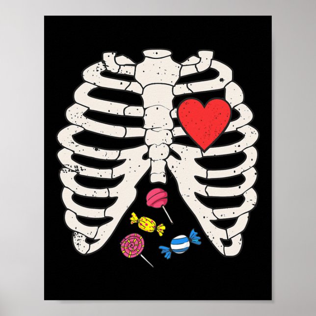 Poster Skeleton Rib Cage Candy Heart Engraçado Xray Hallo (Frente)