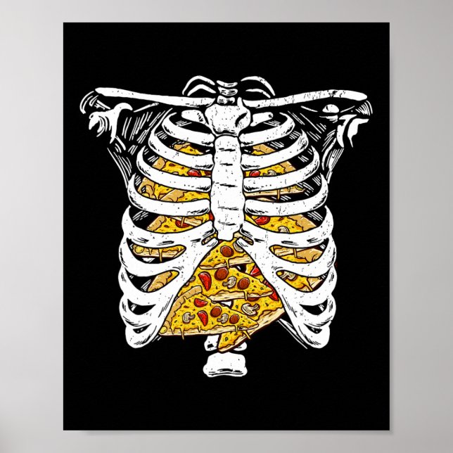 Poster Skeleton Rib Cage com Pizzas Feliz Dia das Bruxas (Frente)
