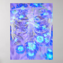 Skeleton Rib Cage Floral Purple Blue Vintage Xray