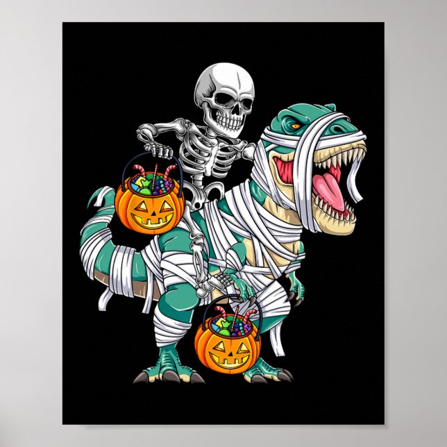 Poster Skeleton Riding Dinossaur T Rex Divorciando Crianç (Frente)
