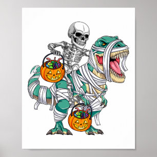 Poster Skeleton Riding Dinossaur T Rex Divorciando Crianç