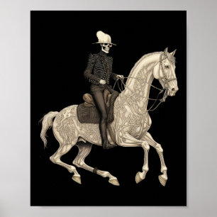 Poster Skeleton Riding Horse Hormona de Vaca Halloween