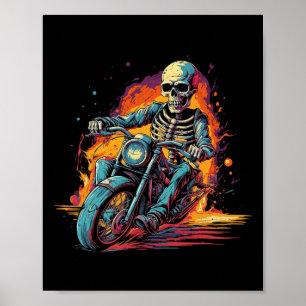 Poster Skeleton Riding Motorcycle Halloween Figurume Bike