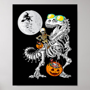 Poster Skeleton Riding Mummy Dinosaur T Rex Halloween