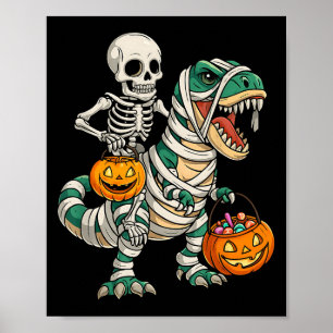 Poster Skeleton Riding Mummy Dinosaur T Rex Kids Men
