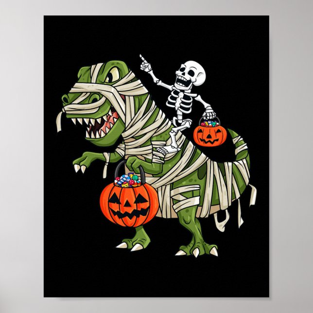 Poster Skeleton Riding Mummy T Rex Halloween Meninas K (Frente)