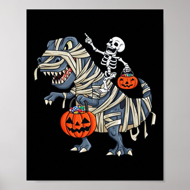 Poster Skeleton Riding Mummy T Rex Halloween Meninas K (Frente)