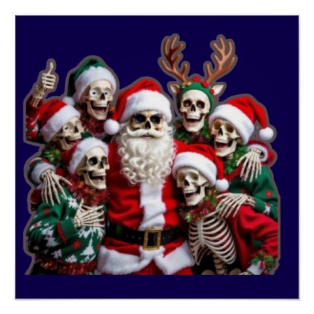 Póster Skeleton Santa Christmas Group Photo – Festive 3D  (Frente)