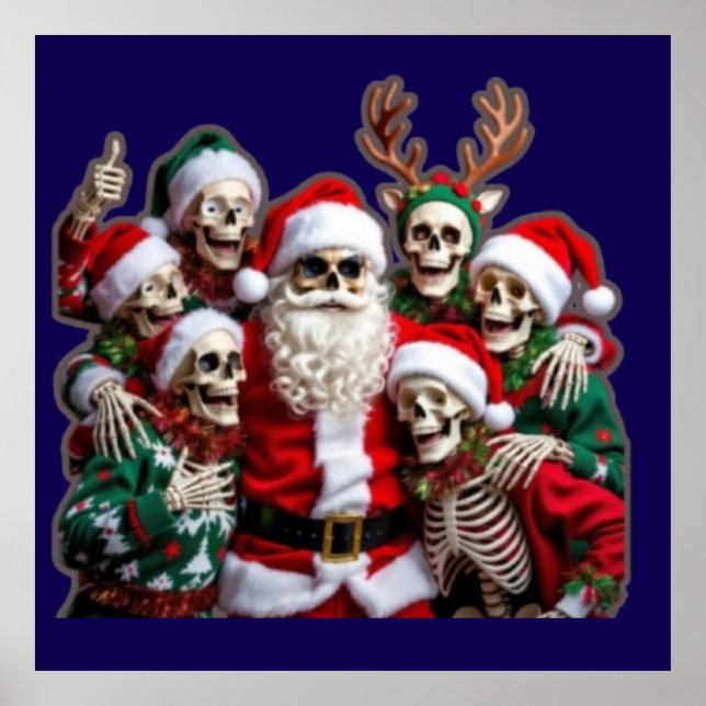 Poster Skeleton Santa Christmas Group Photo – Festive 3D  (Frente)