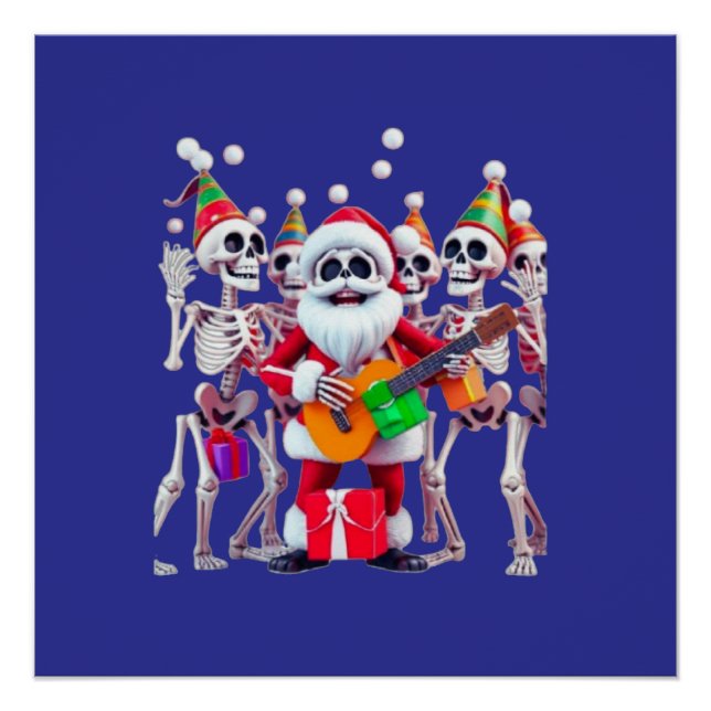 Póster **Skeleton Santa Party – Funny 3D Christmas Skelet (Frente)