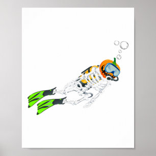 Poster Skeleton Scuba Mergulhando mergulhador de Abóbora 