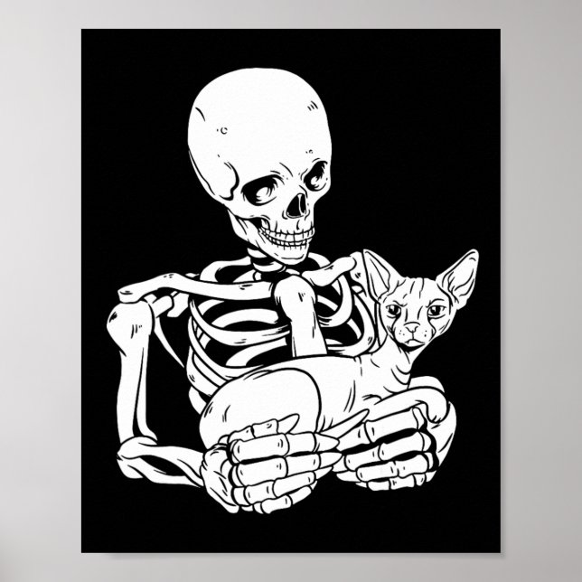 Poster Skeleton Segurando Dia de as Bruxas engraçado Gato (Frente)