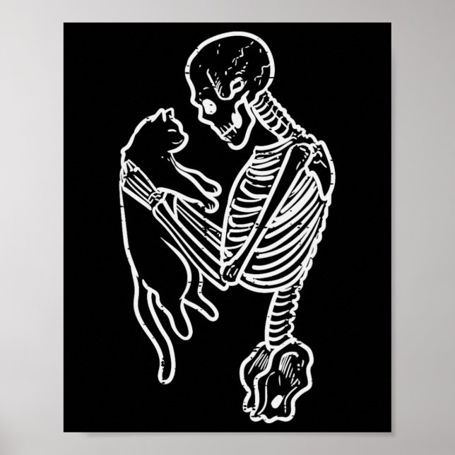 Poster Skeleton Segurando Gato Diversão Halloween Costume (Frente)