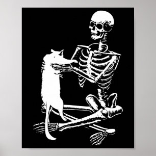 Poster Skeleton Segurando Um Gato Preguiçoso De Halloween