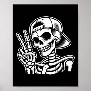 Poster Skeleton Sinal de Paz de Mão Retro Halloween Skele