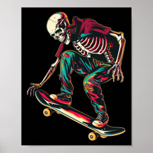 Poster Skeleton Skateboarding – Skater Crânio Neon Retro