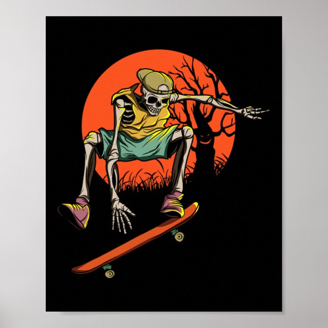 Poster Skeleton Skater No Dia Das Bruxas Com Skateboard (Frente)