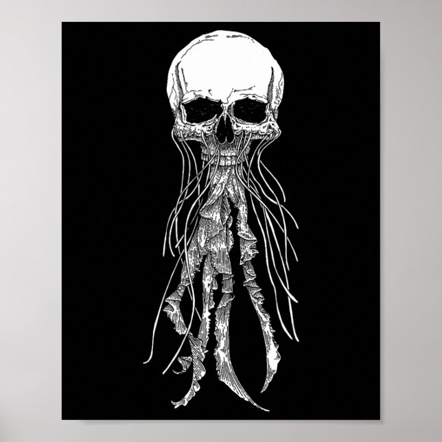 Poster Skeleton Skull Scary Jellyfish Halloween Rock N Ro (Frente)