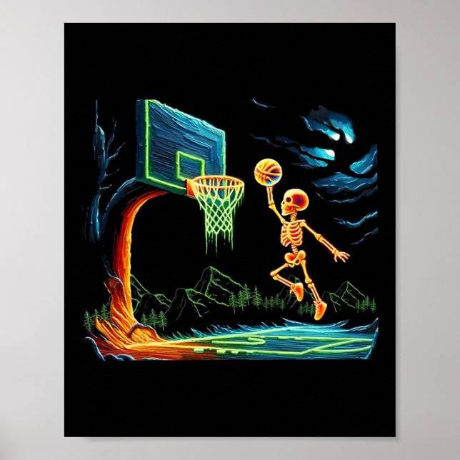 Poster Skeleton Slam Dunk Hoop Bysketbyll Halloween Men B (Frente)