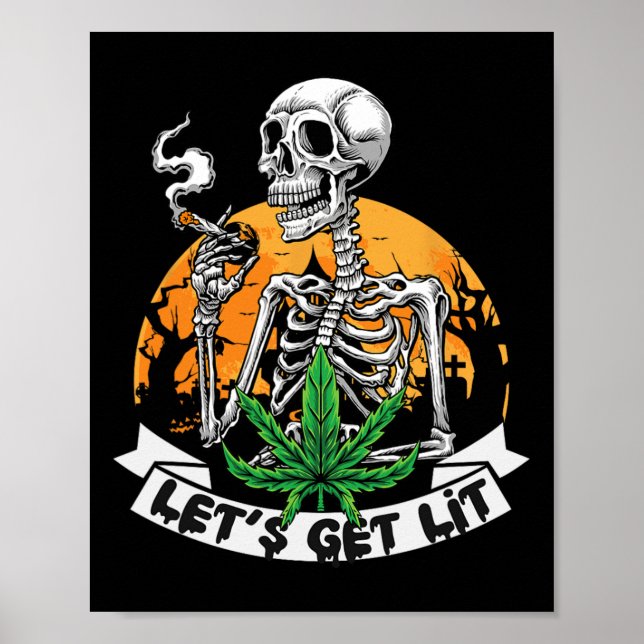 Poster Skeleton Stoner Smoking Weed Vamos Sente-se (Frente)