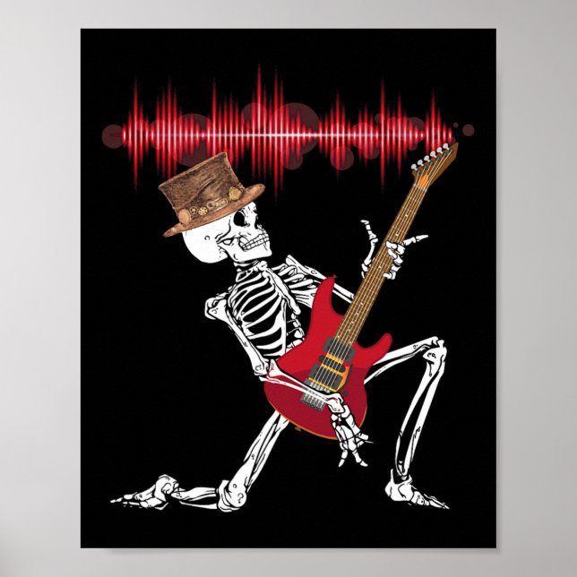 Poster Skeleton tocando Dia de as Bruxas engraçado de vio (Frente)