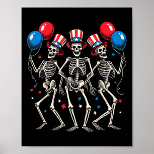 Poster Skeletts 4 De Julho Dia Da Independência Engraçada