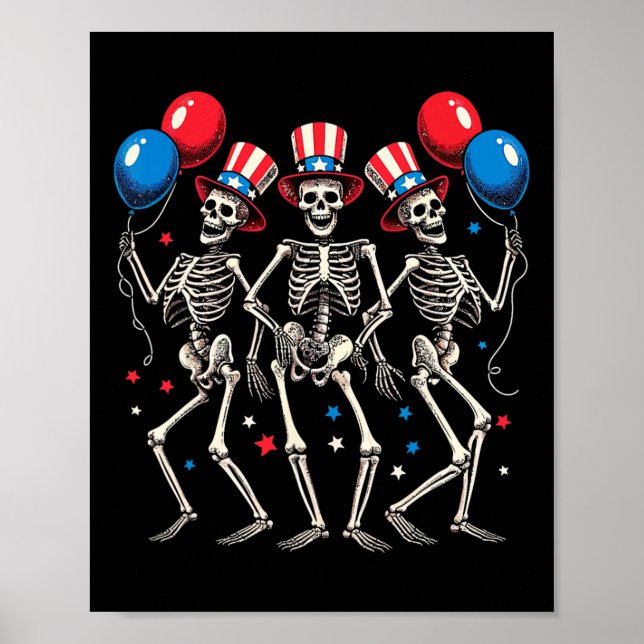 Poster Skeletts 4 De Julho Dia Da Independência Engraçada (Frente)