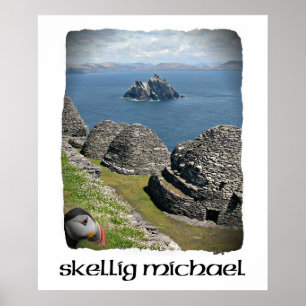 Póster Skellig Michael, Kerry, Ireland, papagaio-do-mar,