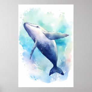 Poster Sketch da Baleia de Aquarelas. Pequena