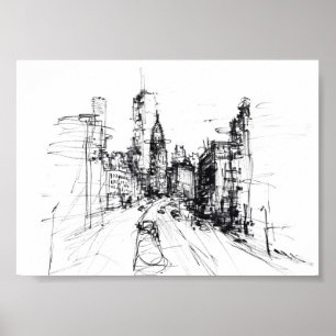Poster Sketch de paisagem digital moderna abstrato - Prem