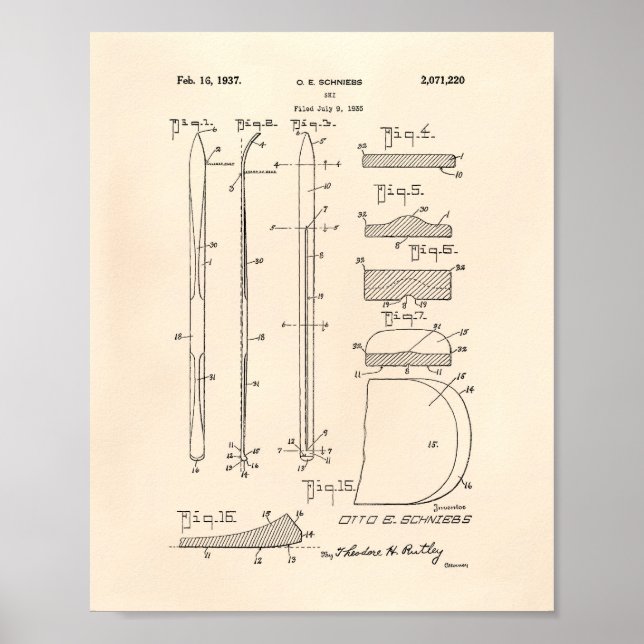 Poster Ski 1937 Patent Art Old Peper (Frente)