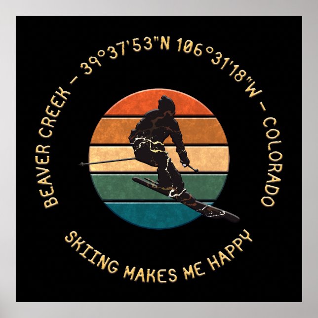 Poster Ski Beaver Creek, Colorado - Texto Amarelo Homem S (Frente)