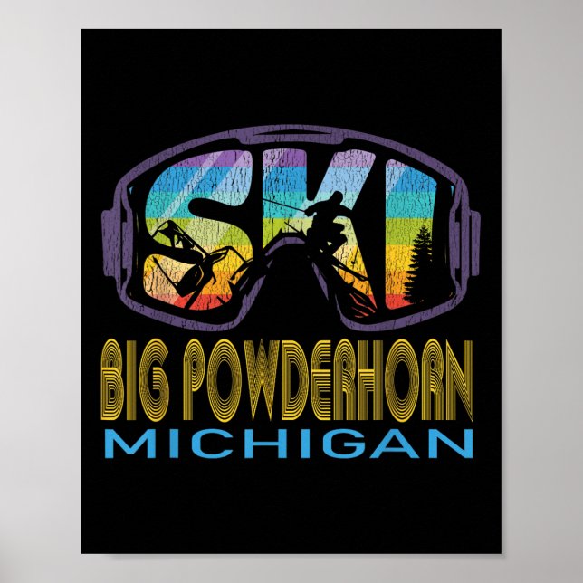 Poster Ski Big Powderhorn Michigan Férias de Esqui (Frente)