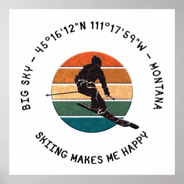 Poster Ski Big Sky, Montana - Man Skier, Black Text (Frente)