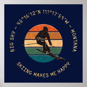 Poster Ski Big Sky, Montana - Man Skier, Texto Amarelo