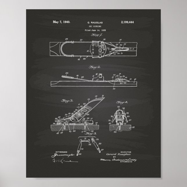 Póster Ski Binding 1940 Patent Art - Chalkboard (Frente)