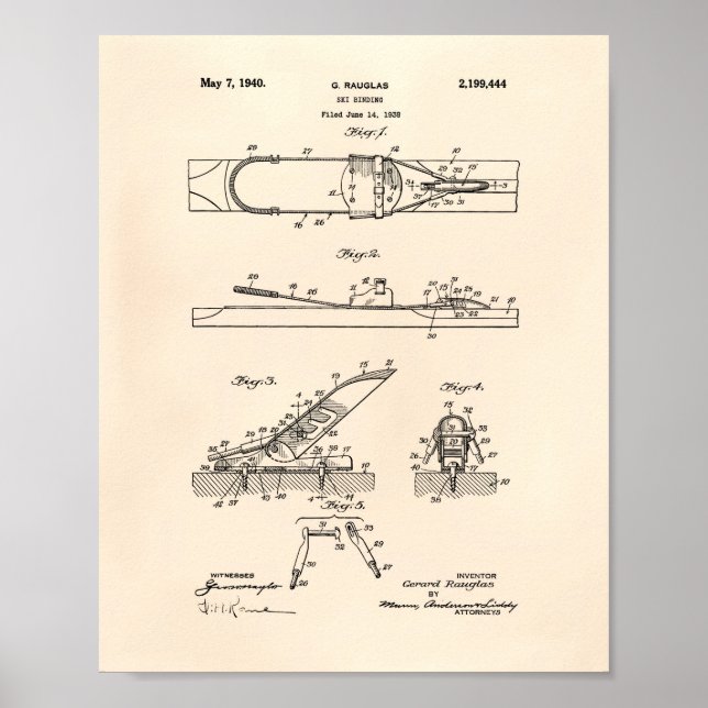 Poster Ski Binding 1940 Patent Art - Old Peper (Frente)