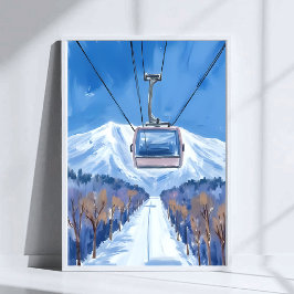 Poster Ski Gondola Snow Mountain Watercolor Painting