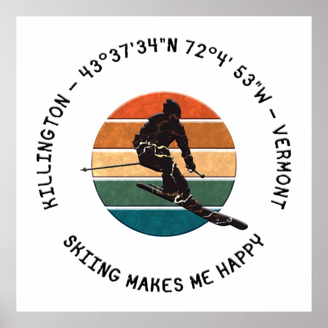 Poster Ski Killington, Vermont - Man Skier, Black Text (Frente)