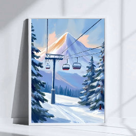 Poster Ski Lift | Mountain Winter Watercolor Skiing