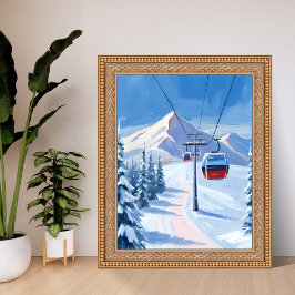 Poster Ski Lift | Snow Mountain Gondola Watercolor