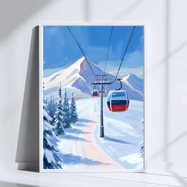 Poster Ski Lift | Snow Mountain Gondola Watercolor (Criador carregado)