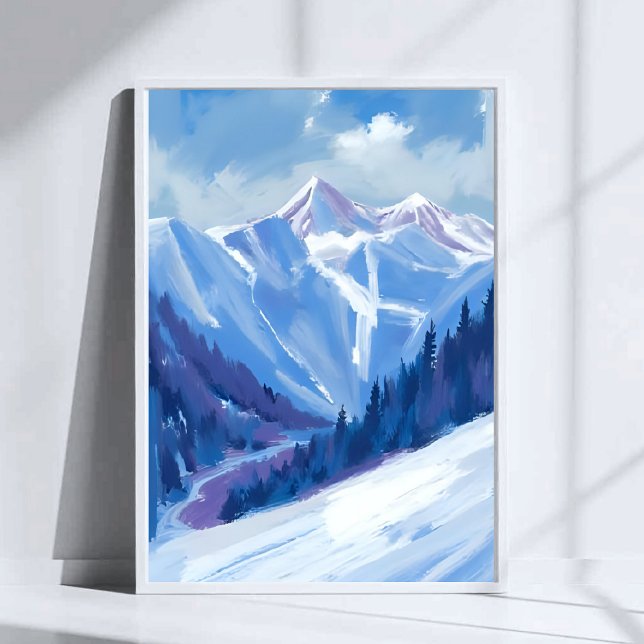 Poster Ski Mountain | Blue Watercolor Mountain Range (Criador carregado)