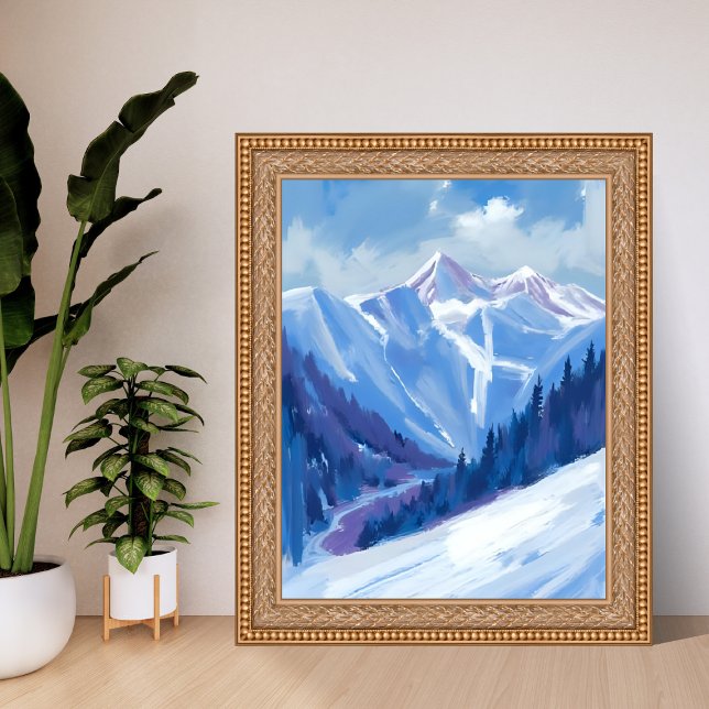 Poster Ski Mountain | Blue Watercolor Mountain Range (Criador carregado)